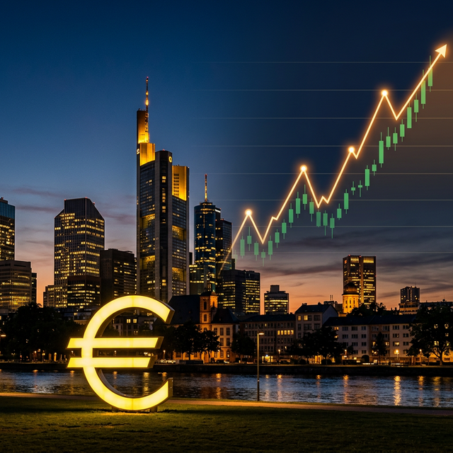 DAX Index CFD - Frankfurter Skyline mit Euro-Zeichen und Chart
