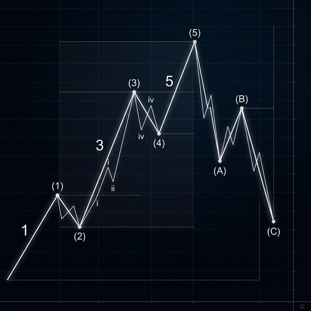 Elliott Wellen 5-Wellen Impuls und ABC Korrektur
