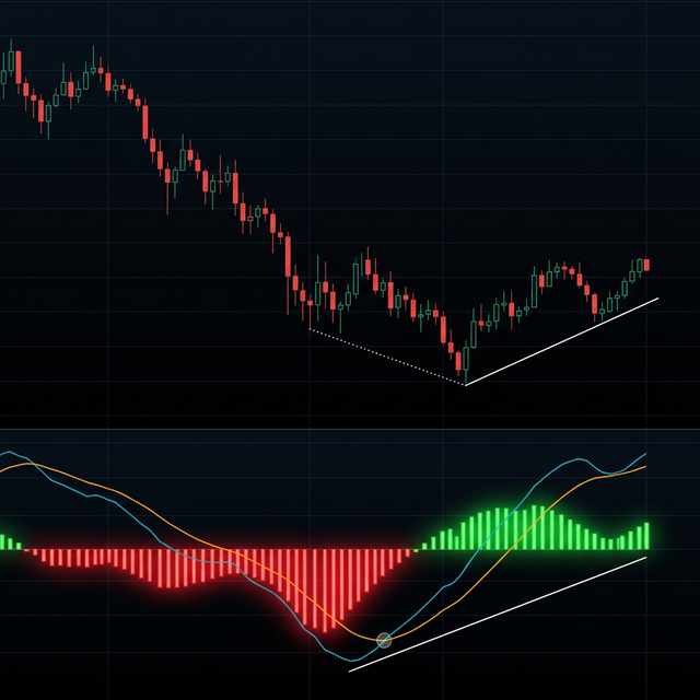 MACD Indikator mit Histogramm und Signal-Crossover